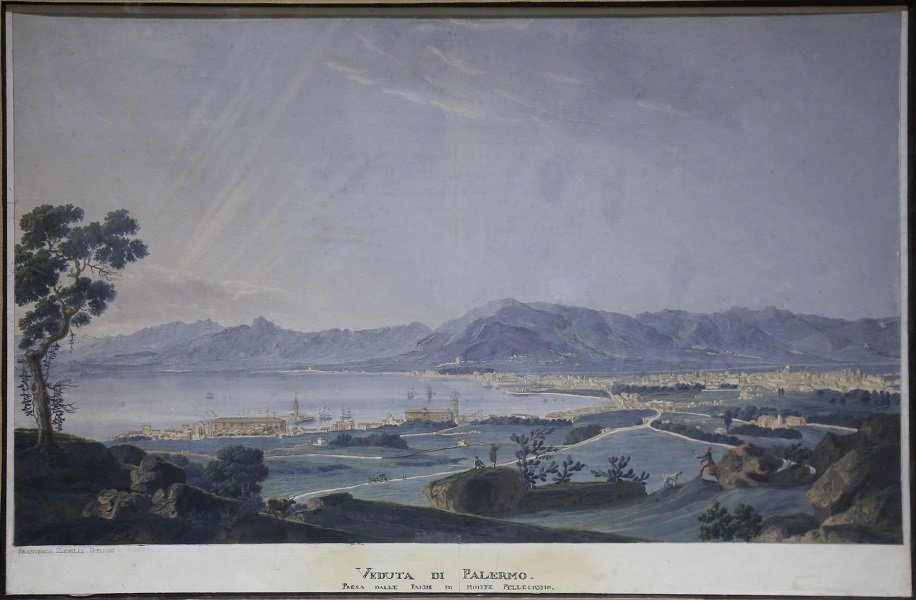 Veduta di Palermo dalle falde di Monte Pellegrino, 1830 ca., Tempera su carta