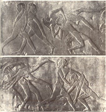 Quattro delle sei scene di lotta dalla tomba di Ptah-Hotep